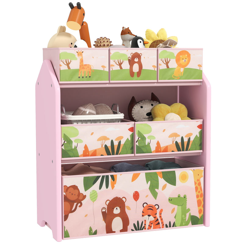 Pink 3-Tier Kids Toy Storage Unit with 6 Removable Boxes for Bedroom Playroom Nursery by AIYAPLAY