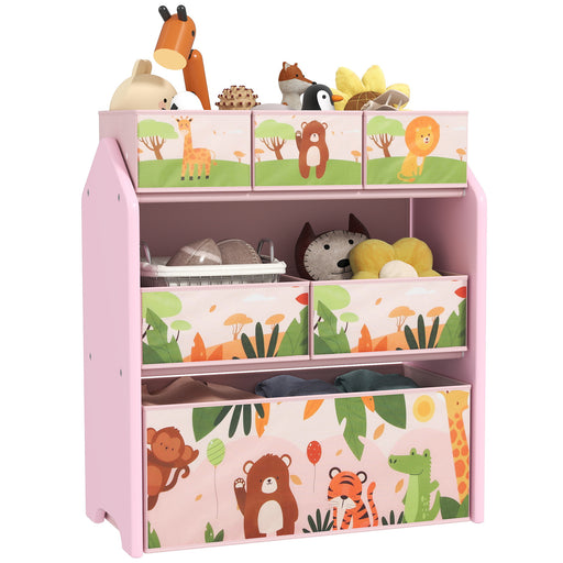 Pink 3-Tier Kids Toy Storage Unit with 6 Removable Boxes for Bedroom Playroom Nursery by AIYAPLAY