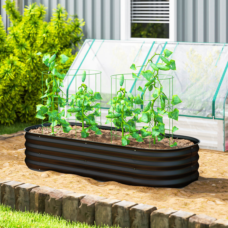 Galvanised Metal Raised Garden Bed For Flowers Herbs And Vegetables With Safety Edging Black AOSOM