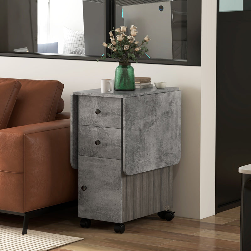 Drop Leaf Dining Table 6 Seater with Storage Shelves Space Saving Design Mixed Grey