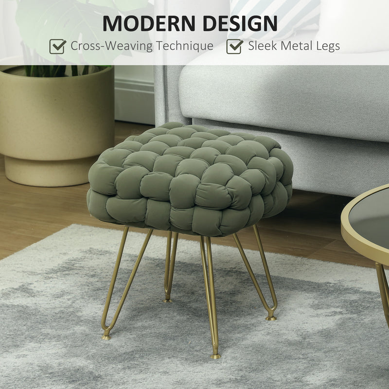 Green Velvet Feel Woven Square Footstool with Gold Legs Bold Design by HOMCOM