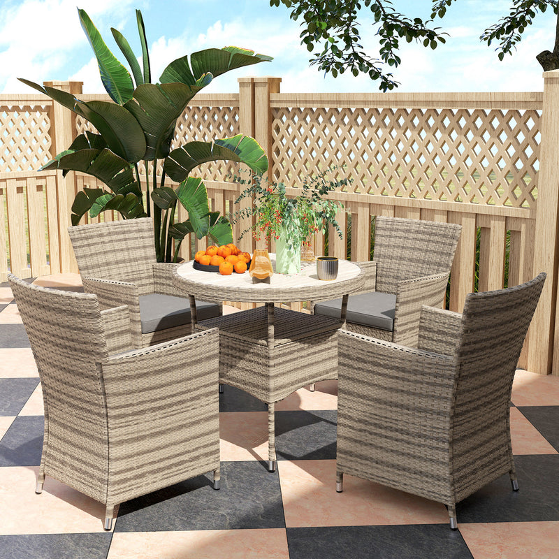 Grey 5 Piece Rattan Garden Furniture Set With Two Tier Coffee Table by Outsunny