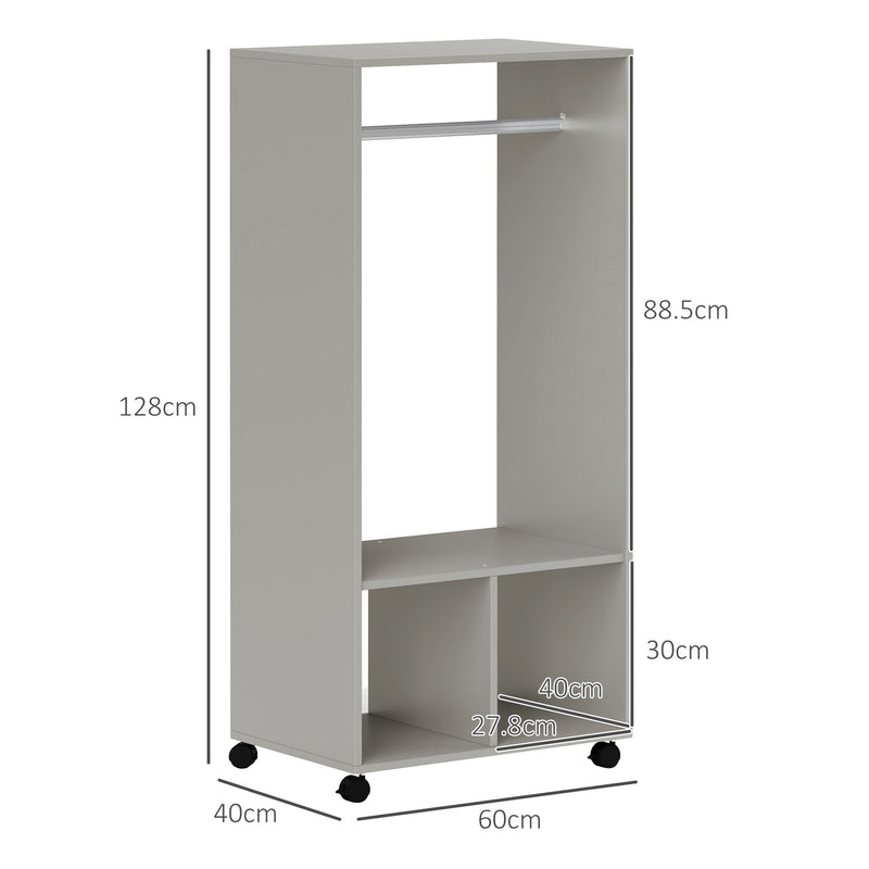 Grey Mobile Open Wardrobe with Clothes Rail and Storage Shelves by HOMCOM