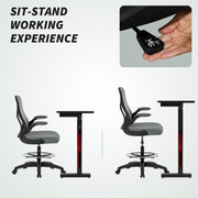 Ergonomic Mesh Draughtsman Chair with Lumbar Support and Foot Ring for Standing Desk Charcoal Grey