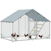 Walk in Chicken Run with Cover Feeding Door Feeder and Perch for 6 8 Poultry by PawHut
