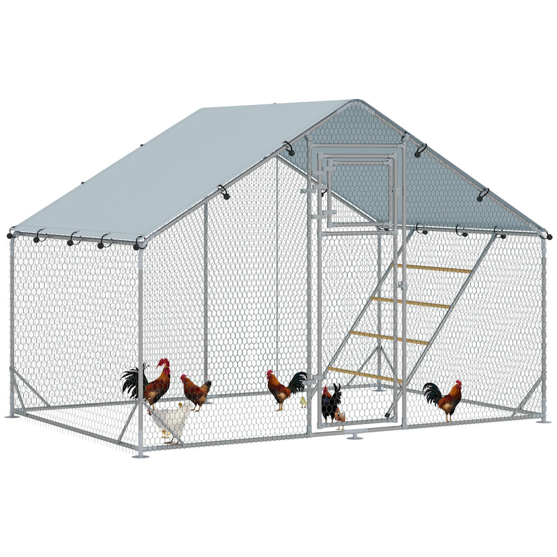 Walk in Chicken Run with Cover Feeding Door Feeder and Perch for 6 8 Poultry by PawHut