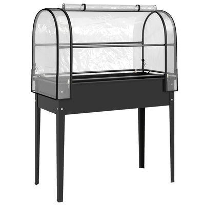 Raised Garden Bed with Clear Greenhouse Cover for Easy Gardening and Plant Protection Black Outsunny
