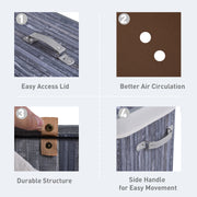 Grey 100L Collapsible Wooden Laundry Basket With Lid And Removable Lining For Storage