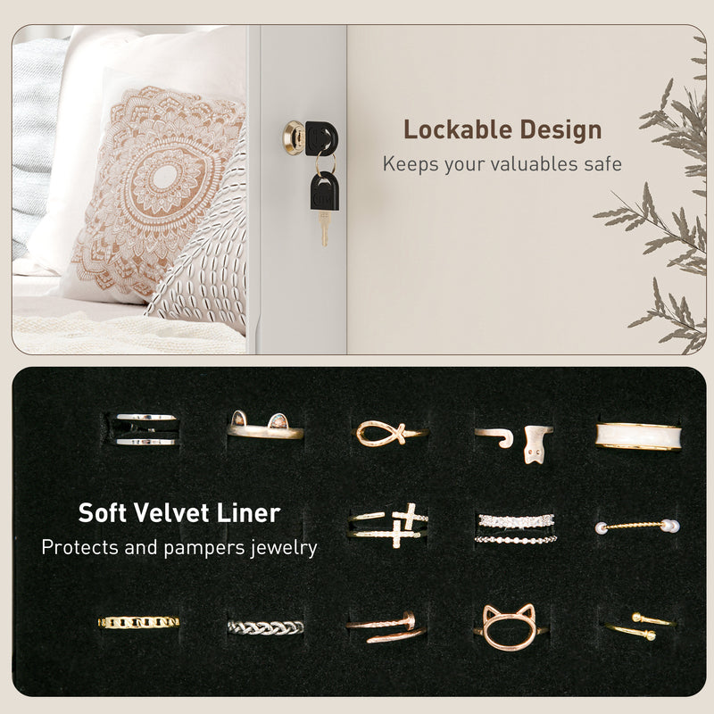 White Lockable Jewellery Cabinet with LED Lights and Black Lining 108 x 37cm by HOMCOM