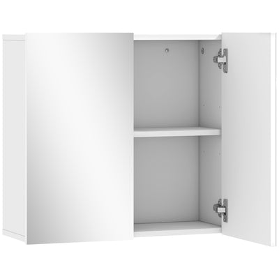 Wall Mounted Double Door Bathroom Cabinet With Mirror And Storage Shelves, White AOSOM