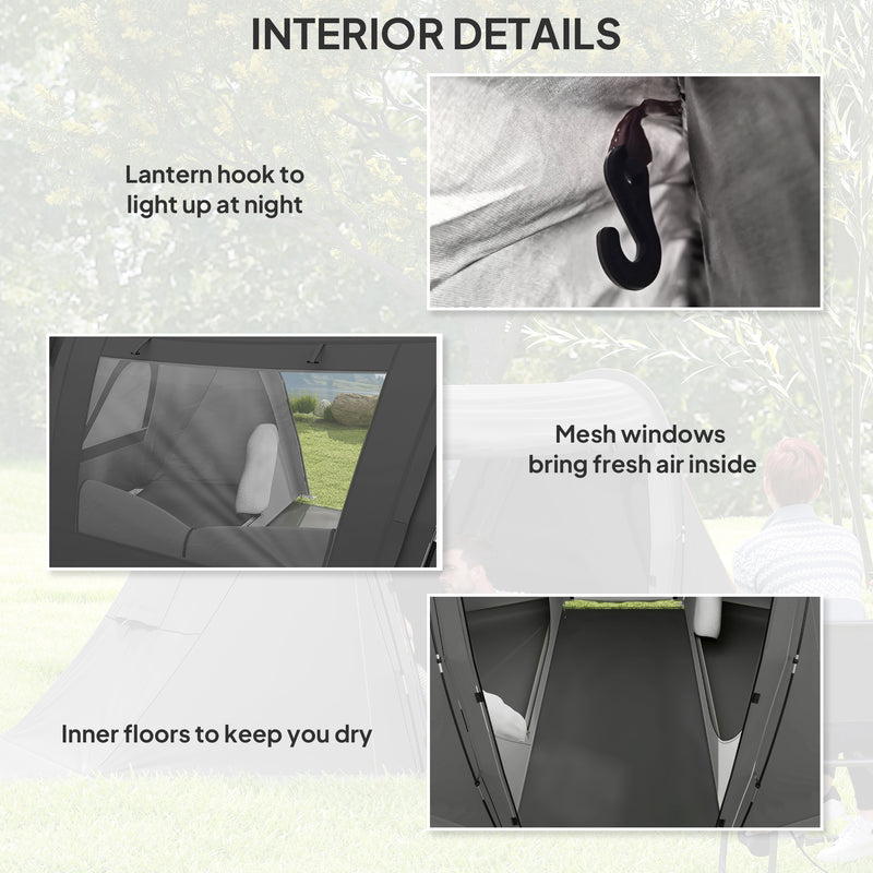 Waterproof 2–3 Person Camping Tent with Separate Sleeping and Lounge Areas Dark Grey