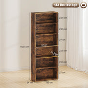 6 Tier Wooden Bookcase With Open Shelves For Living Room Or Office Rustic Brown AOSOM
