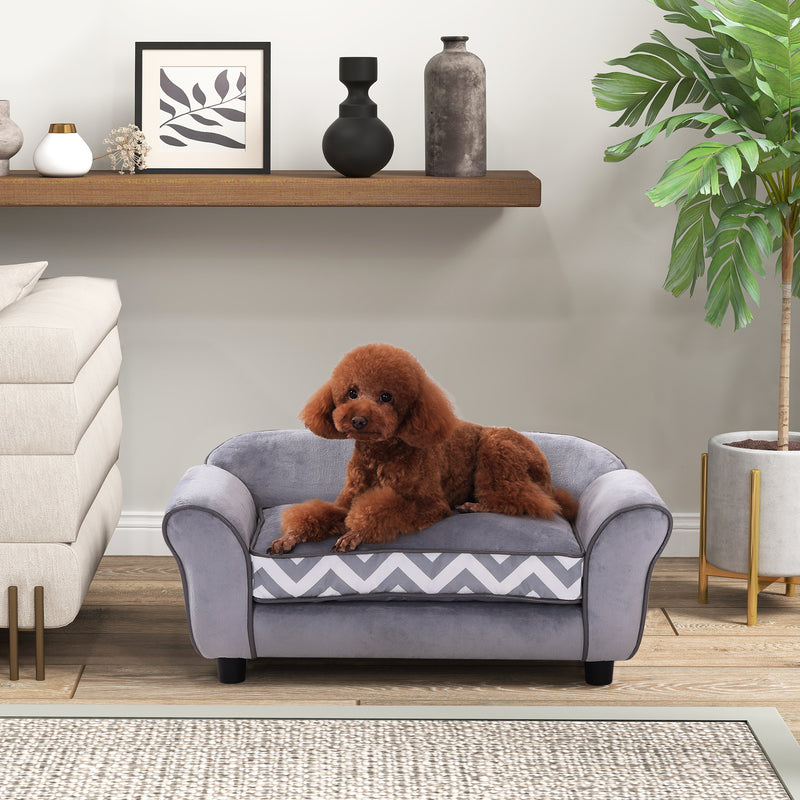 Small Dog Sofa Bed with Soft Cushion and Washable Cover for Indoor Lounging Grey