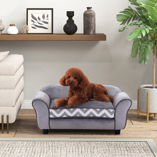 Small Dog Sofa Bed with Soft Cushion and Washable Cover for Indoor Lounging Grey