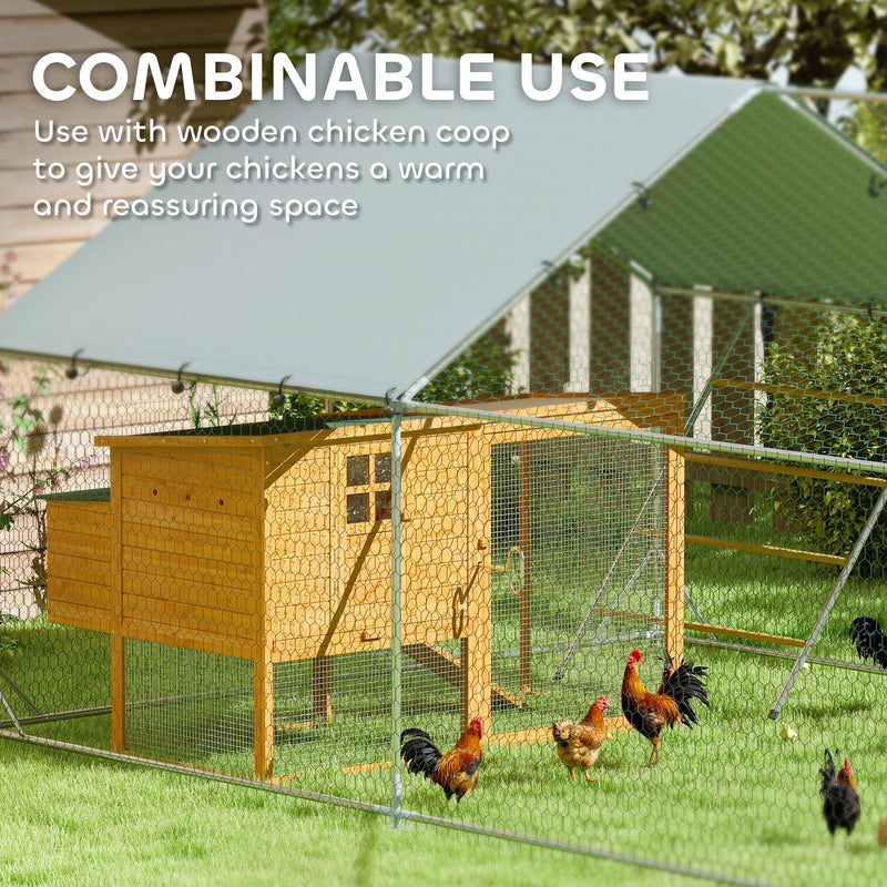 Walk in Chicken Run with Cover Feeding Door Hanging Feeder and Perch for 12-18 Poultry by PawHut