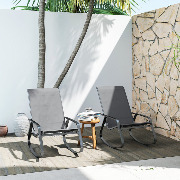 Set of Two Grey Rocking Garden Chairs for Outdoor Comfort by Outsunny