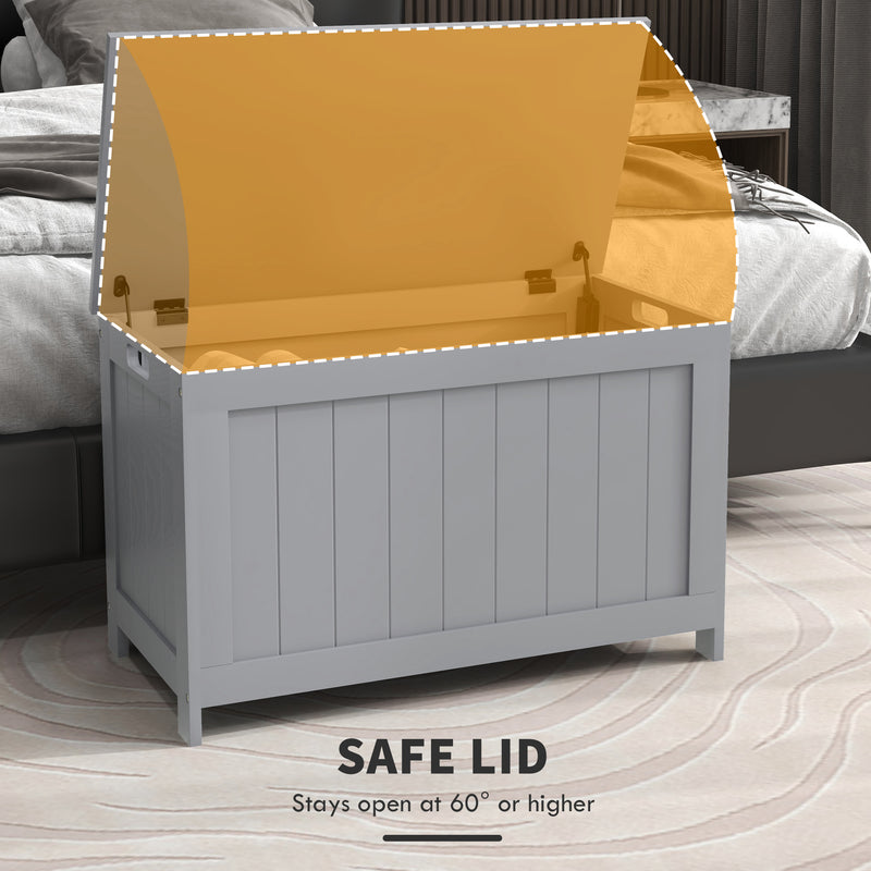 Wooden Storage Chest with Safety Hinges Ideal for Toys or Bedding for Living Room Grey