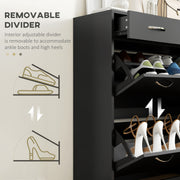 Narrow Black Shoe Cabinet with 2 Flip Drawers and Adjustable Shelves for 12 Pairs by HOMCOM