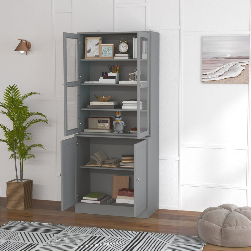 Grey Double Storage Display Cabinet with Shelves by HOMCOM
