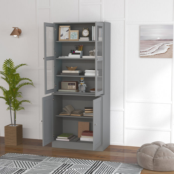 Grey Double Storage Display Cabinet with Shelves by HOMCOM