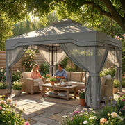 3x3.6m Metal Garden Gazebo with 2-Tier Roof and Mesh Panels for Cool Shaded Outdoor Seating, Dark Grey Outsunny