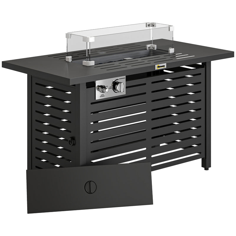 Outdoor Propane Fire Pit Table With Adjustable Heat and Tabletop for Garden or Patio 50,000 BTU - Black Outsunny
