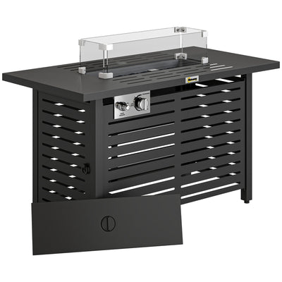 Outdoor Propane Fire Pit Table With Adjustable Heat and Tabletop for Garden or Patio 50,000 BTU - Black Outsunny