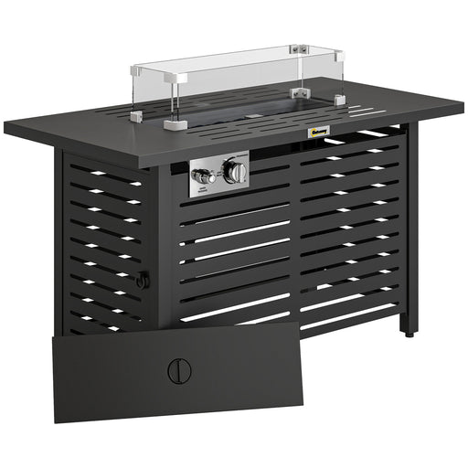 Outdoor Propane Fire Pit Table With Adjustable Heat and Tabletop for Garden or Patio 50,000 BTU - Black Outsunny