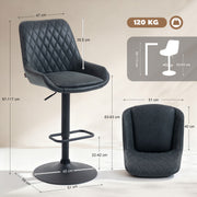 Set of 2 Retro Style Bar Stools with Faux Leather Seats Ideal for Kitchen Counters Black AOSOM