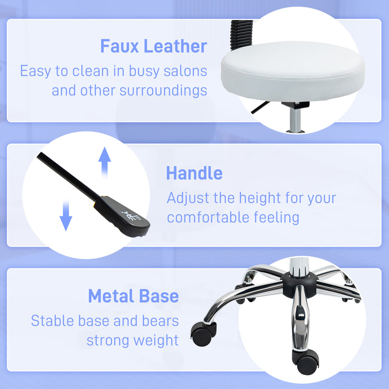 White 360 Degree Swivel Salon Stool with Adjustable Height by HOMCOM