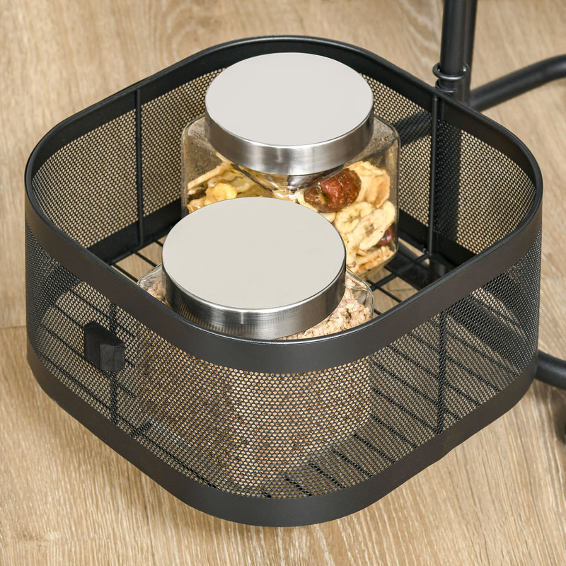 Kitchen Storage Trolley with Rotating Baskets for Small Spaces Black