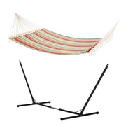 Adjustable Double Garden Hammock with Steel Frame and Pillow for Outdoor Relaxing Red Stripes AOSOM