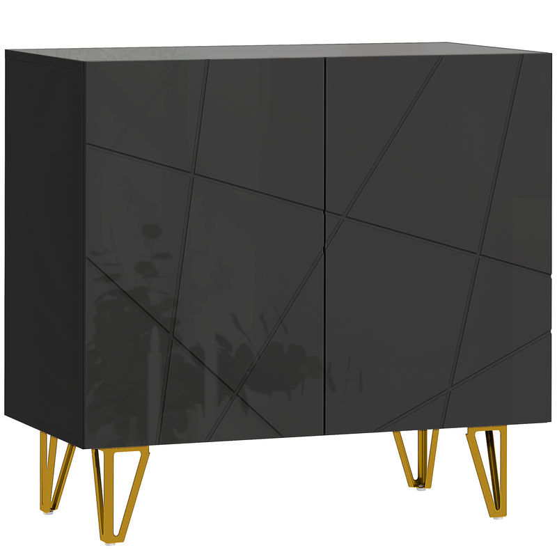 Modern High Gloss Sideboard With Hairpin Legs For Stylish Living Rooms, Black