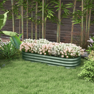 Green Galvanised Metal Raised Garden Bed With Safety Edging For Flowers And Herbs