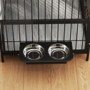 Grey Dog Crate Furniture with Rotating Bowl Holder and Double Doors for Medium Dogs by PawHut