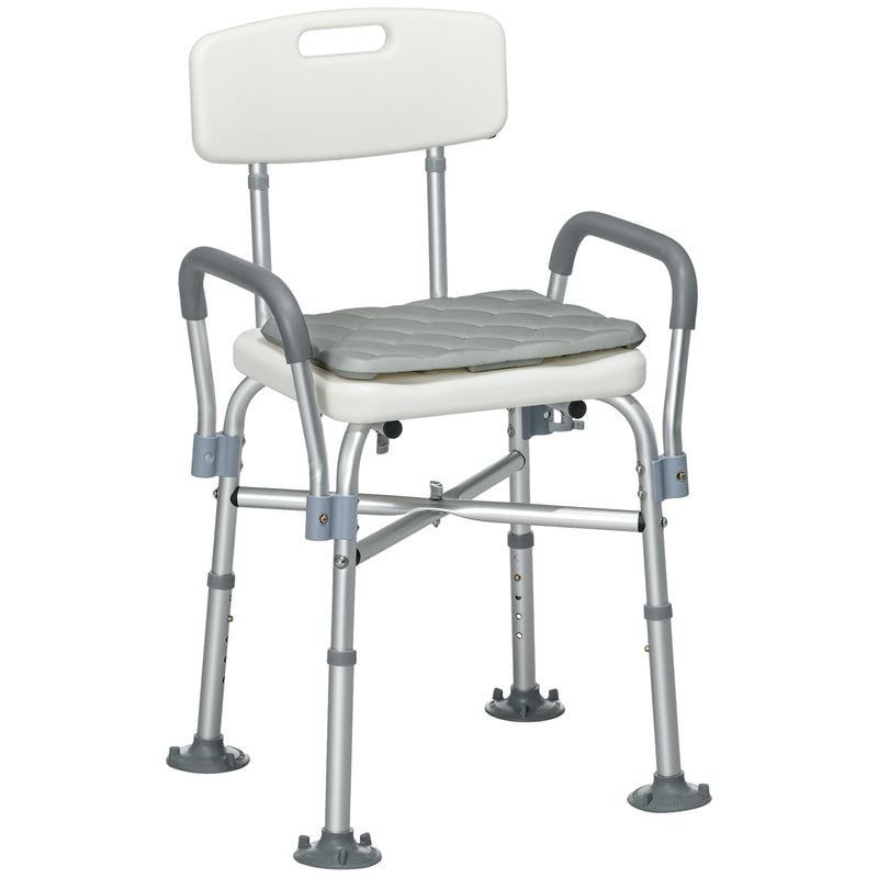 Height Adjustable Shower Chair with Padded Seat and Armrests for Elderly and Disabled, White
