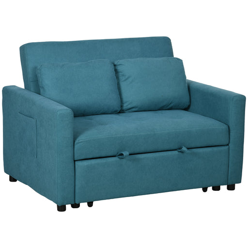 Convertible Loveseat Sofa Bed with Side Pockets and Cushions for Small Spaces Blue