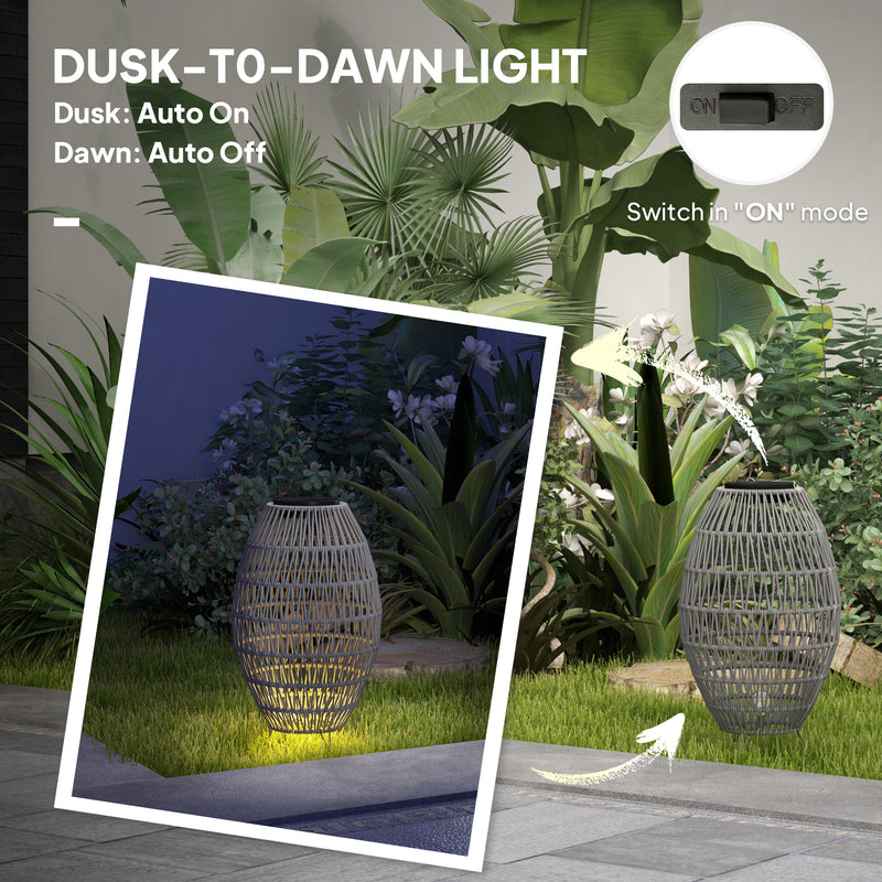 Grey Rattan Solar Garden Lantern IP44 Waterproof Auto On Off Light by Outsunny