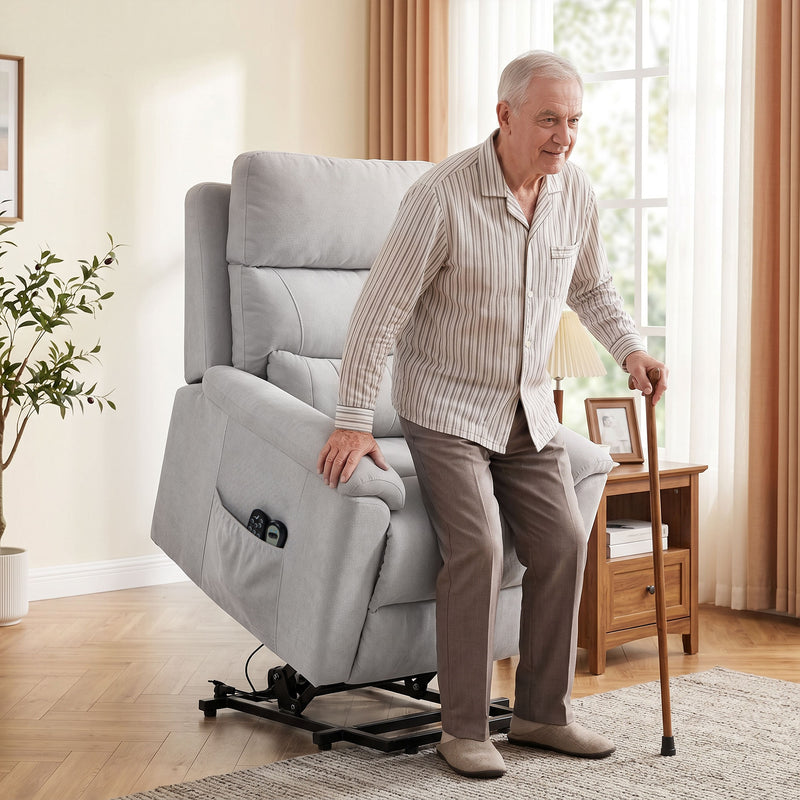 Electric Recliner Chair With Power Lift Assist and Massage for Easy Standing Light Grey