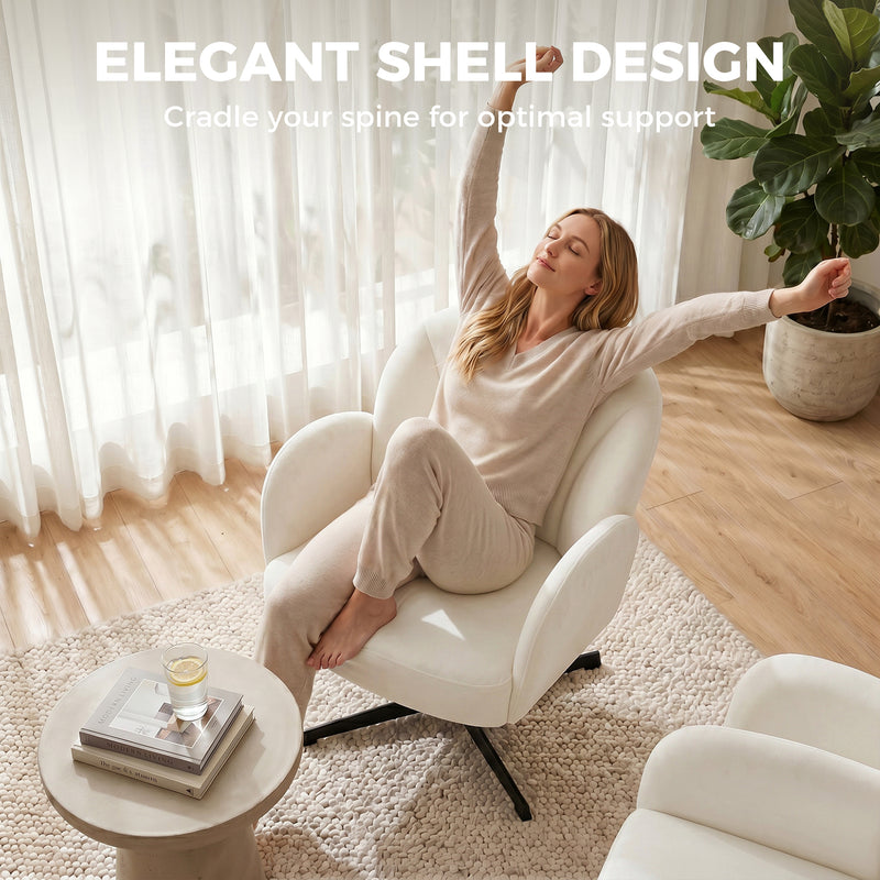 Accent Swivel Chair with Curved Back and Padded Seat for Bedroom or Lounge Cream White Homcom