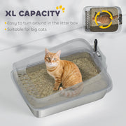 XL Stainless Steel Cat Litter Box with High Sides and Scoop for Easy Cleaning, Silver