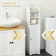 Slim Bathroom Storage Cabinet With Multiple Compartments For Small Spaces, White