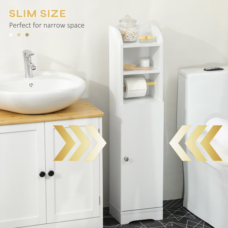 Slim Bathroom Storage Cabinet With Multiple Compartments For Small Spaces, White