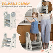 Grey Foldable Adjustable Toddler Tower with Handle and Non-Slip Design by AIYAPLAY