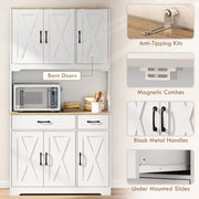 Kitchen Storage Cabinet with Adjustable Shelves and Barn Doors for Organised Cooking Natural Wood White AOSOM