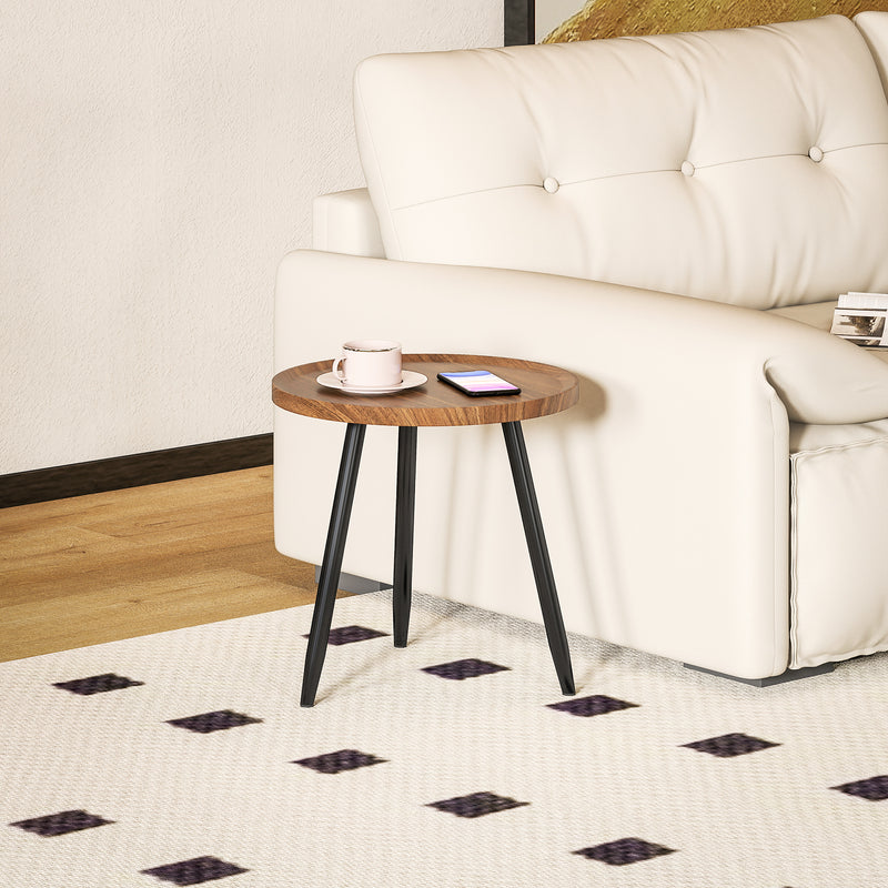 Round Coffee Table with Steel Frame for Small Spaces Ideal for Living Room or Bedroom Chestnut Wood Effect