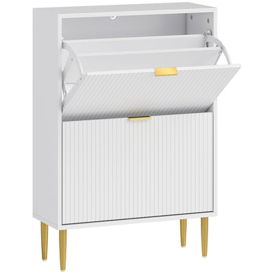 Slim Shoe Storage Cabinet with 2 Flip Drawers for Hallway Organising, White