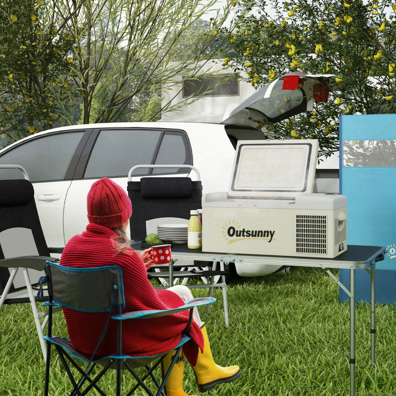 16L Portable Car Fridge with Adjustable Temperature Ideal for Travel and Camping Khaki Grey AOSOM