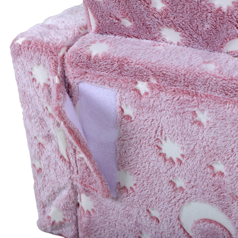 2 in 1 Kids Folding Bed Chair with Washable Cushion Glow in the Dark Design, Pink