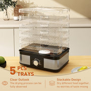 5 Tier Stainless Steel Food Dehydrator with Adjustable Temperature for Snacks and Jerky Black AOSOM